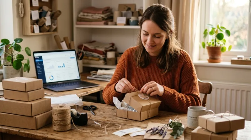 Seller packing handmade orders